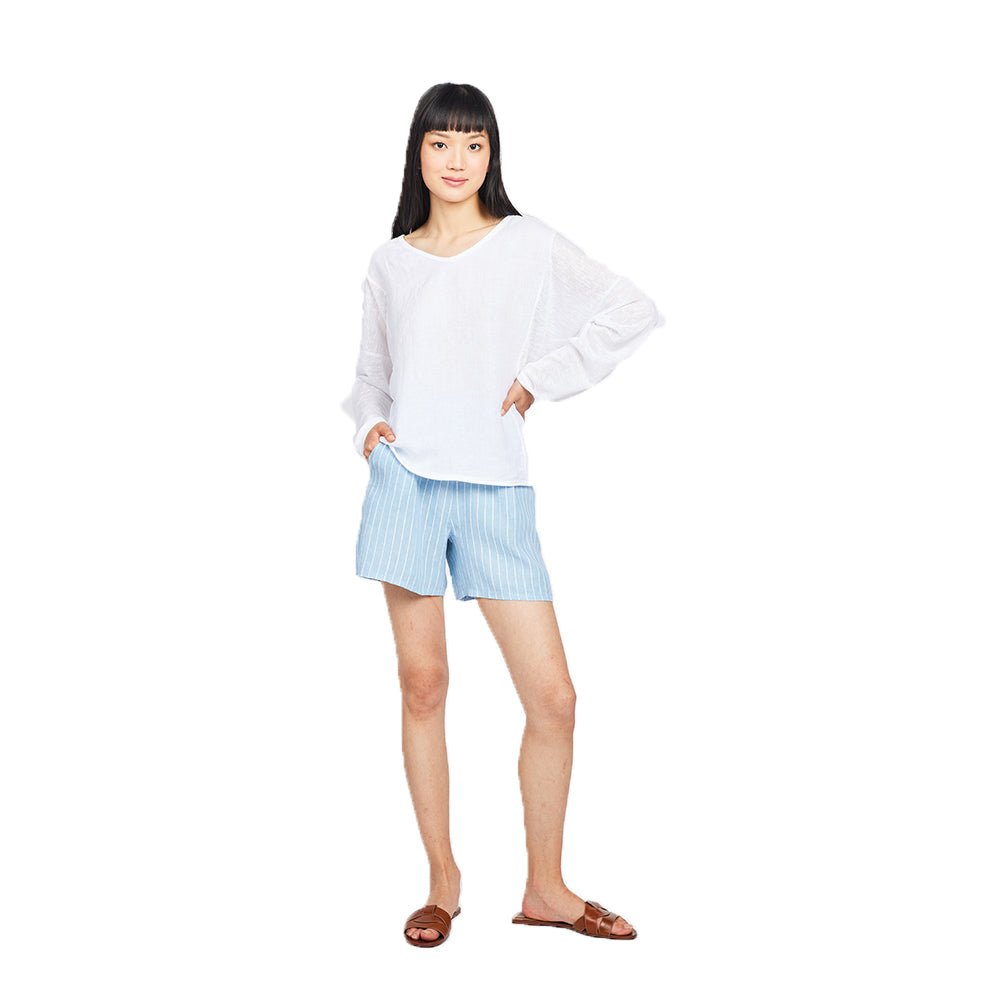 Pistache Womens Pinstripe Linen Shorts 2022