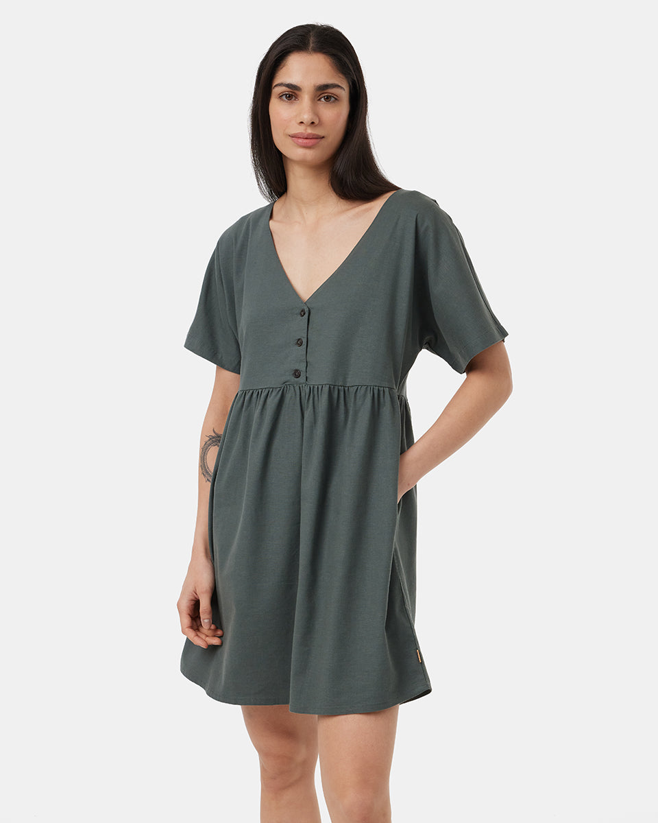 Hemp Button Front Swing Dress