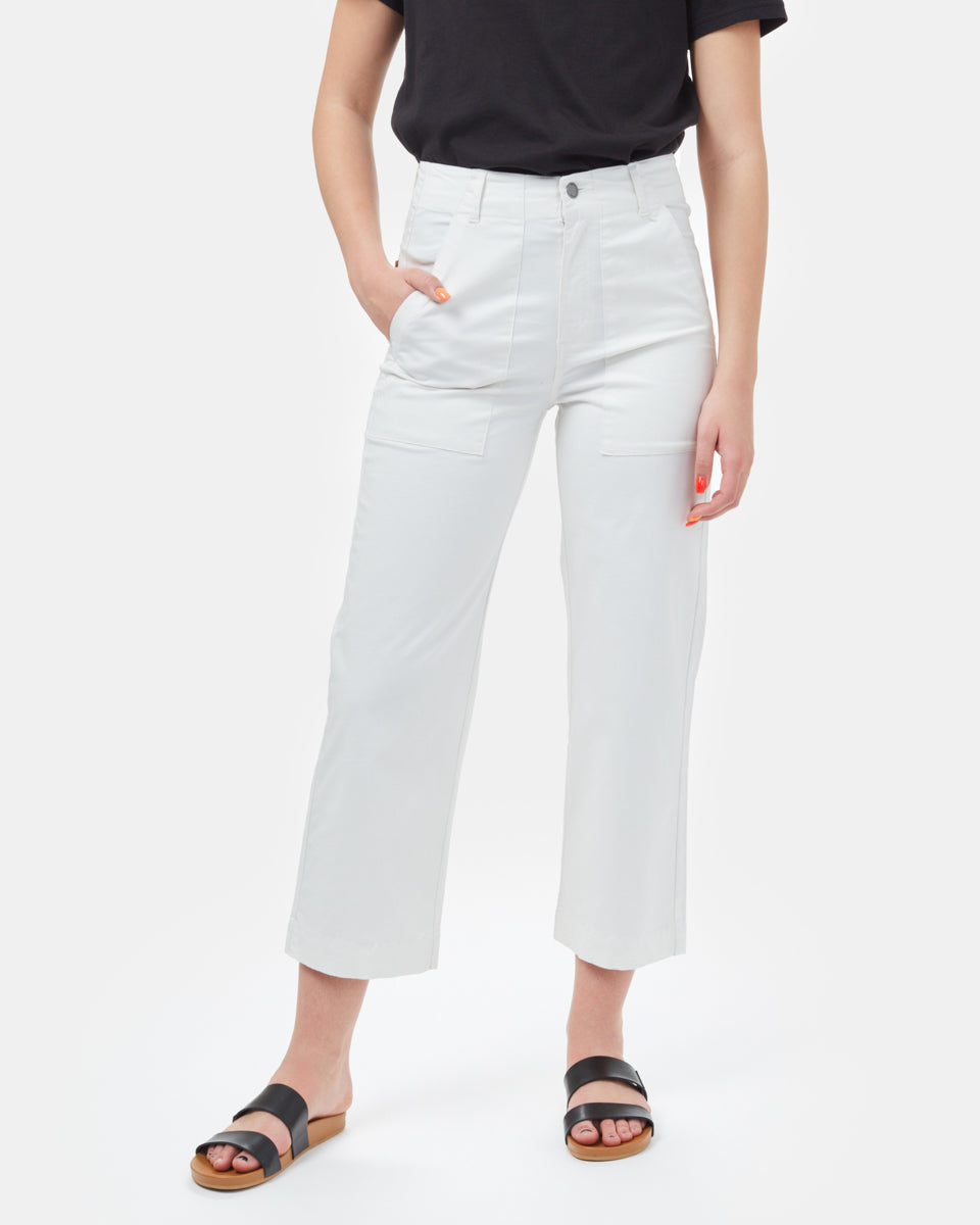 Twill Cropped Wide Leg Pant