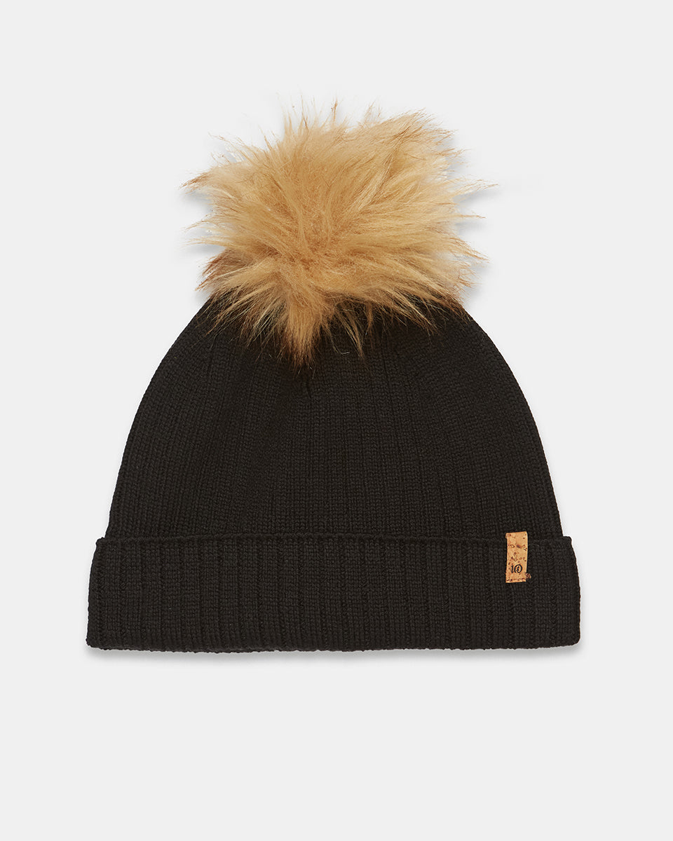 Wool Faux Fur Pom Beanie