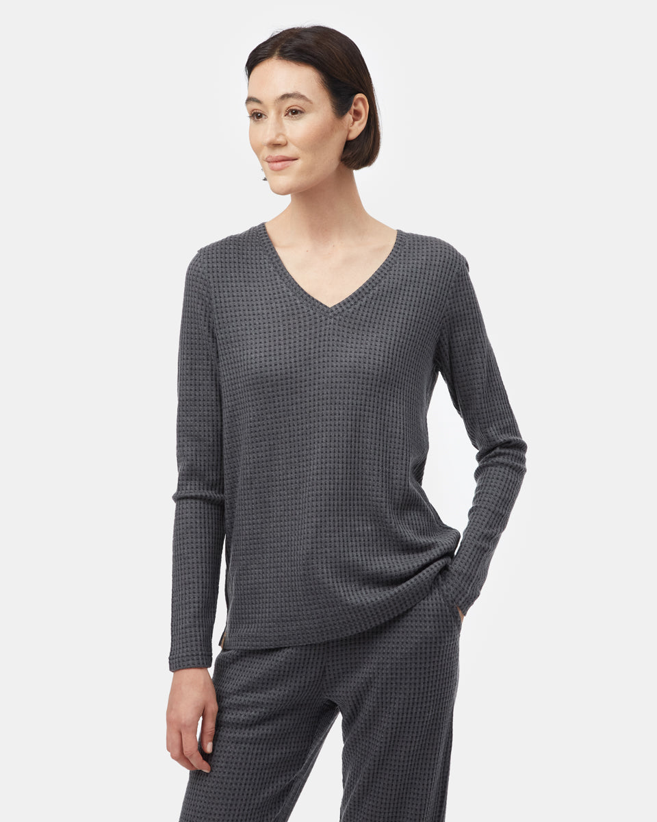 Wide Waffle V-Neck Top