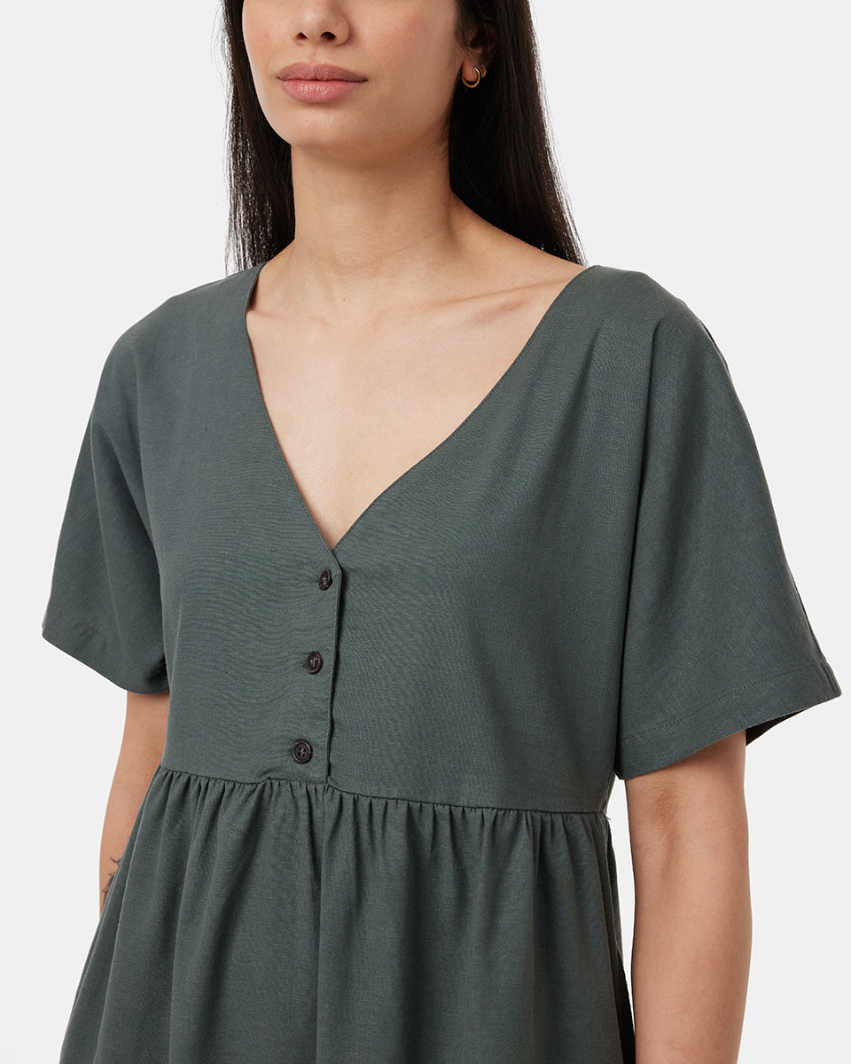 Hemp Button Front Swing Dress