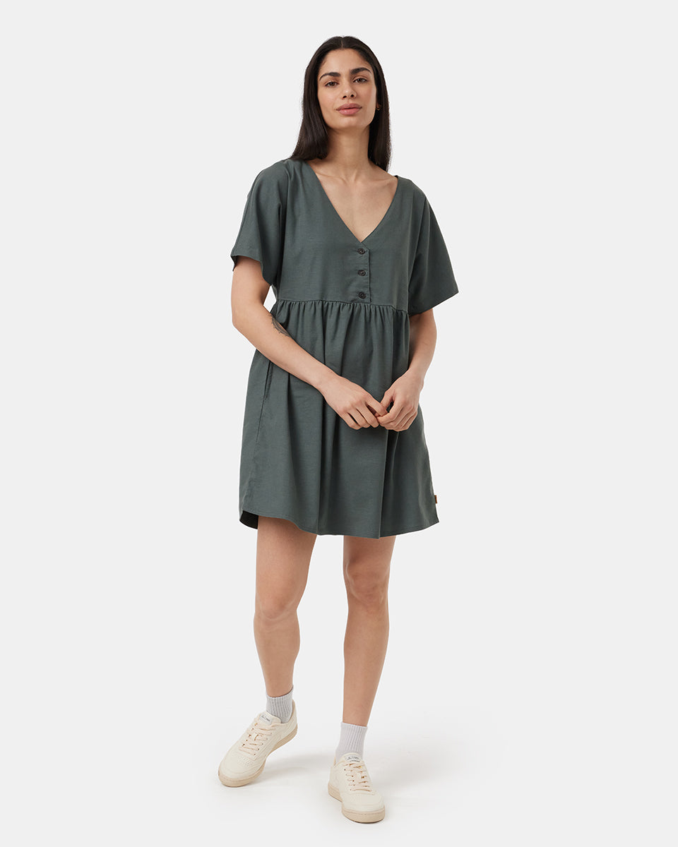 Hemp Button Front Swing Dress