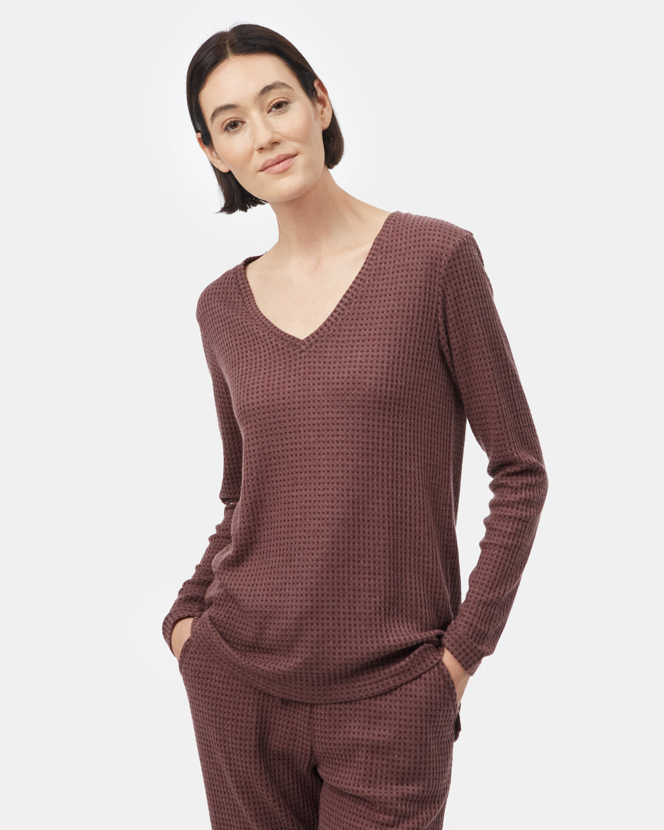 Wide Waffle V-Neck Top