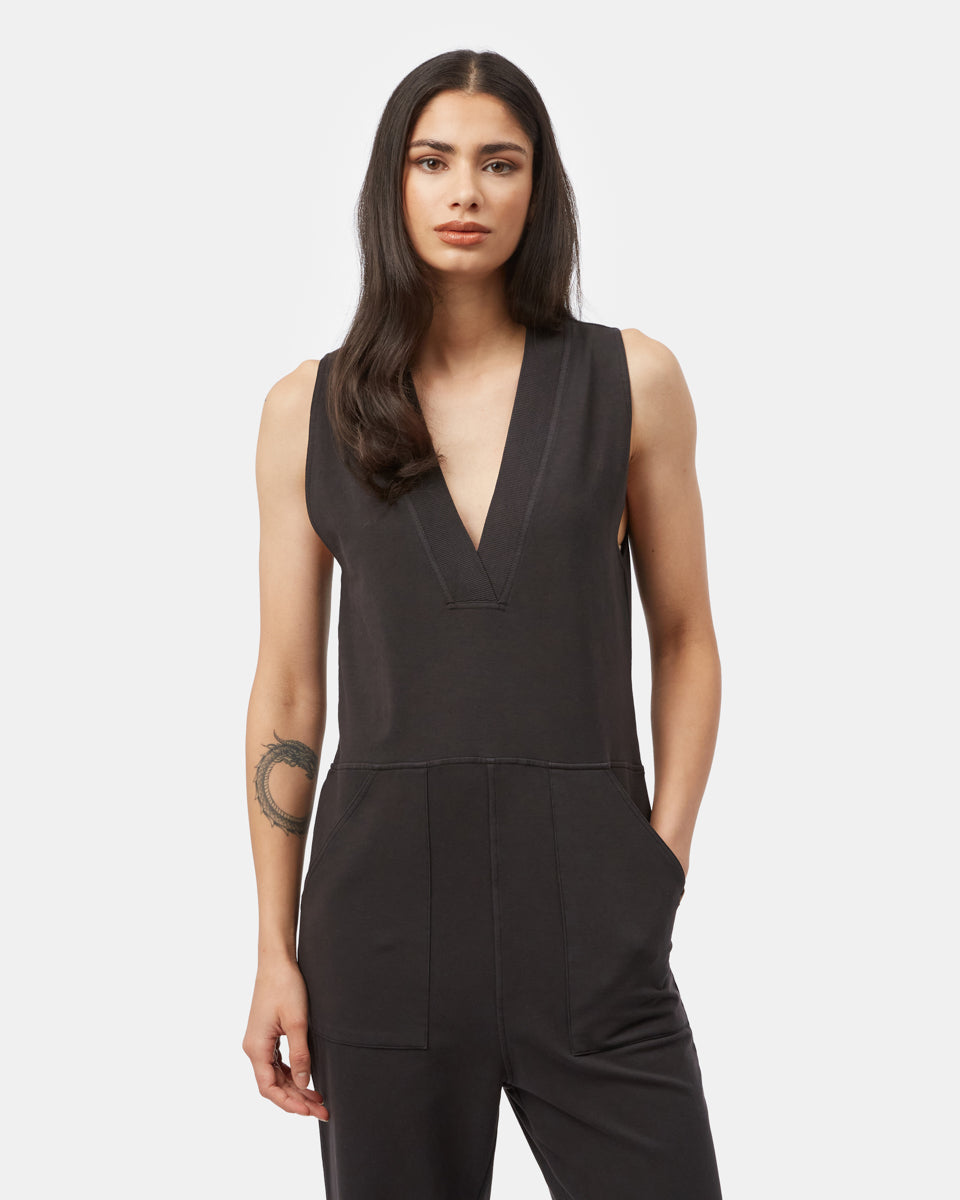 French Terry V-Neck Jumpsuit