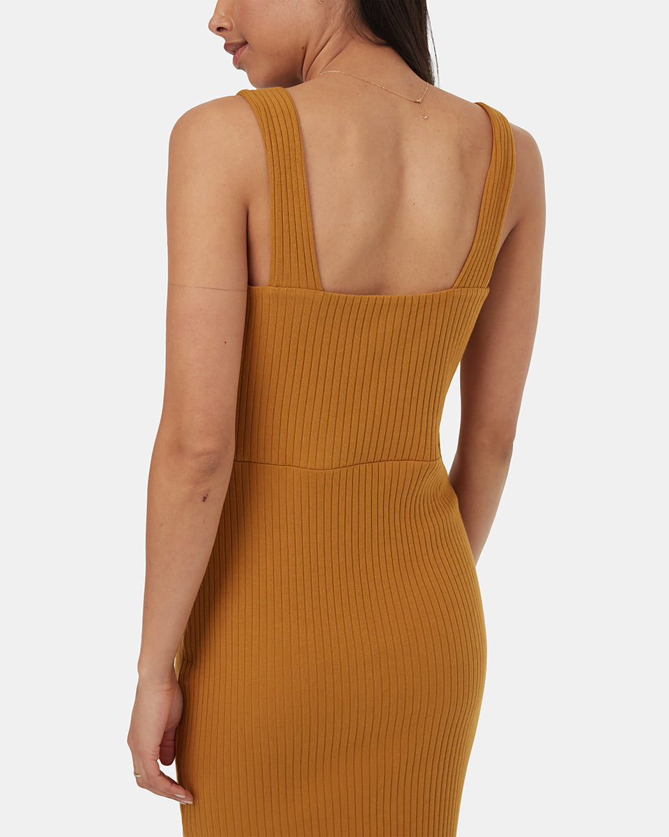 Rib Square Neck Dress