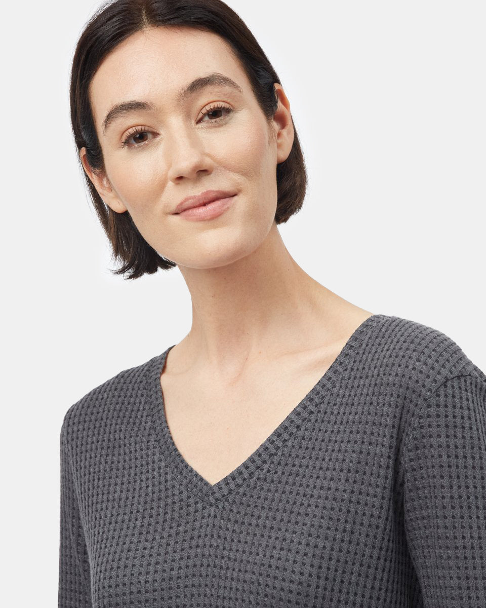 Wide Waffle V-Neck Top