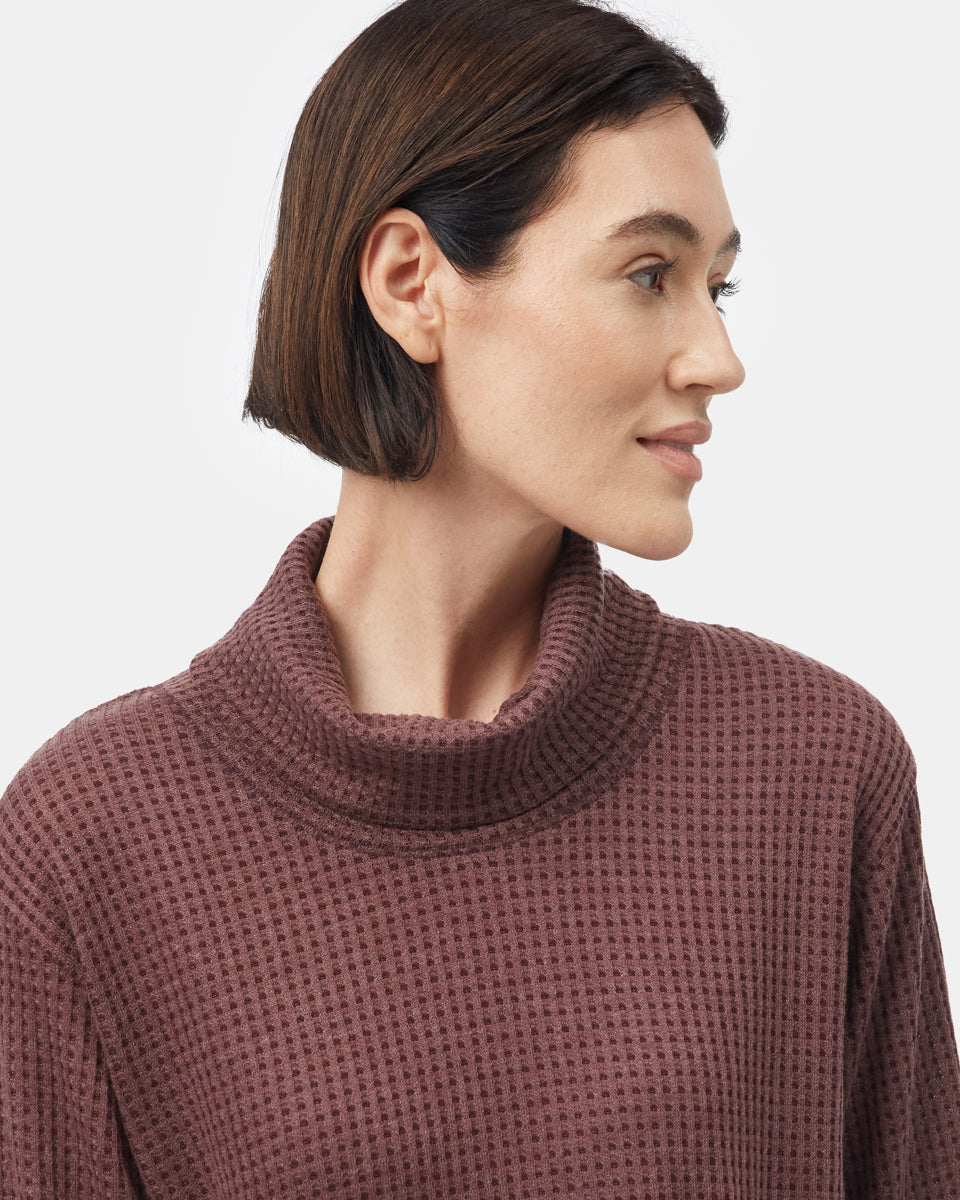 Wide Waffle Cowl Neck Top