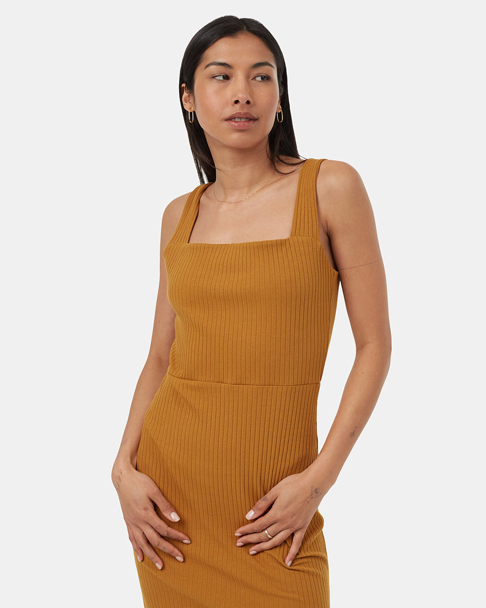 Rib Square Neck Dress