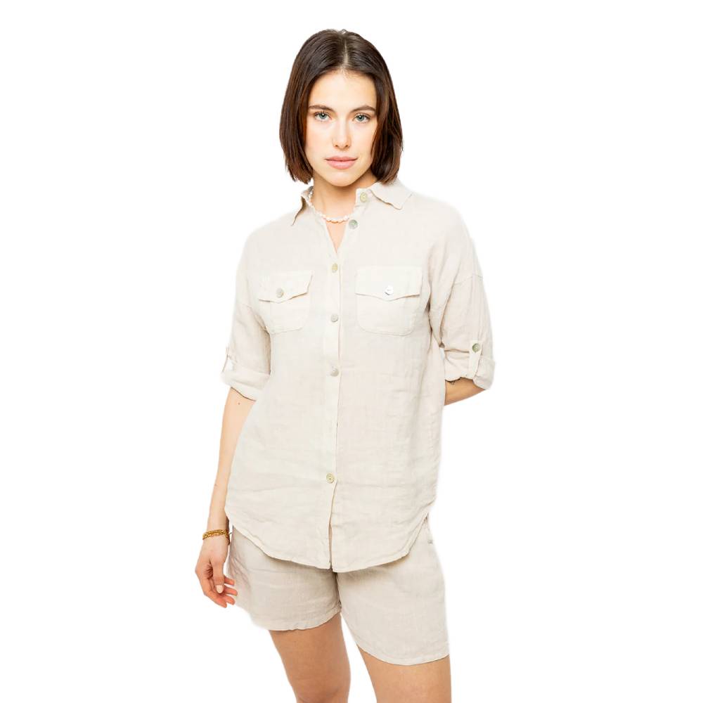 Pistache Womens Double Pocket Blouse 2024