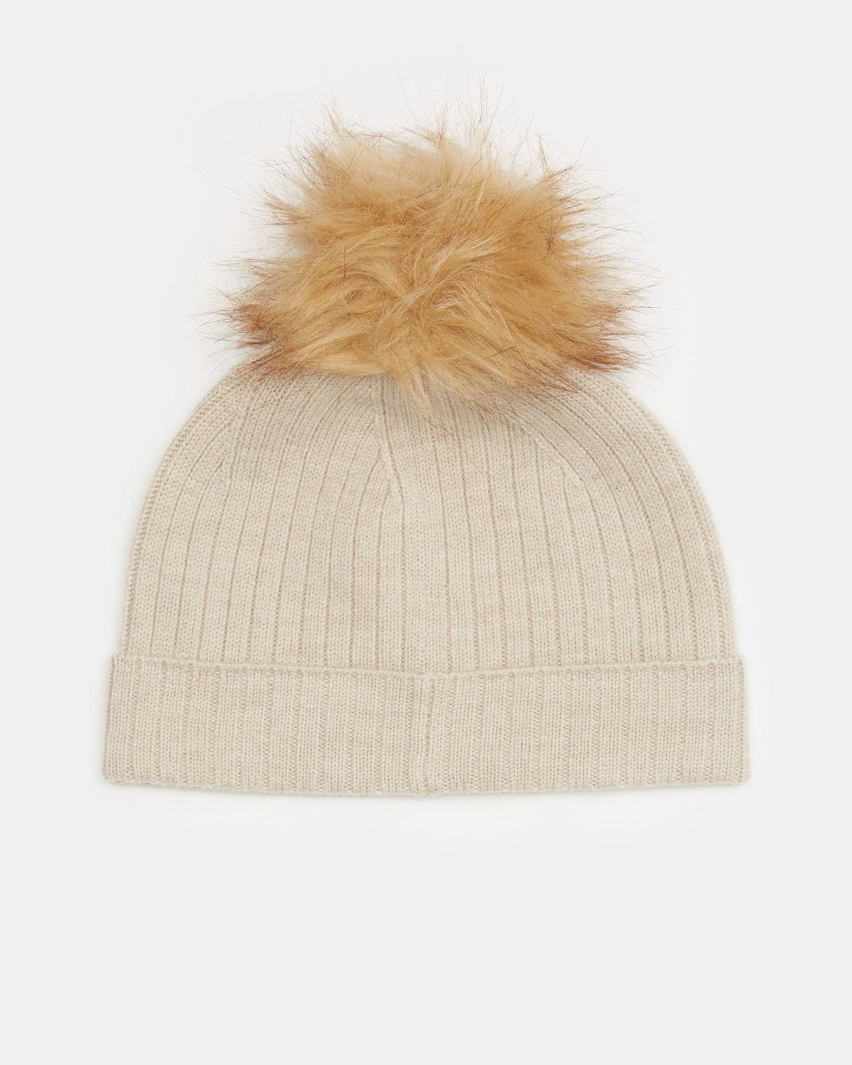 Wool Faux Fur Pom Beanie