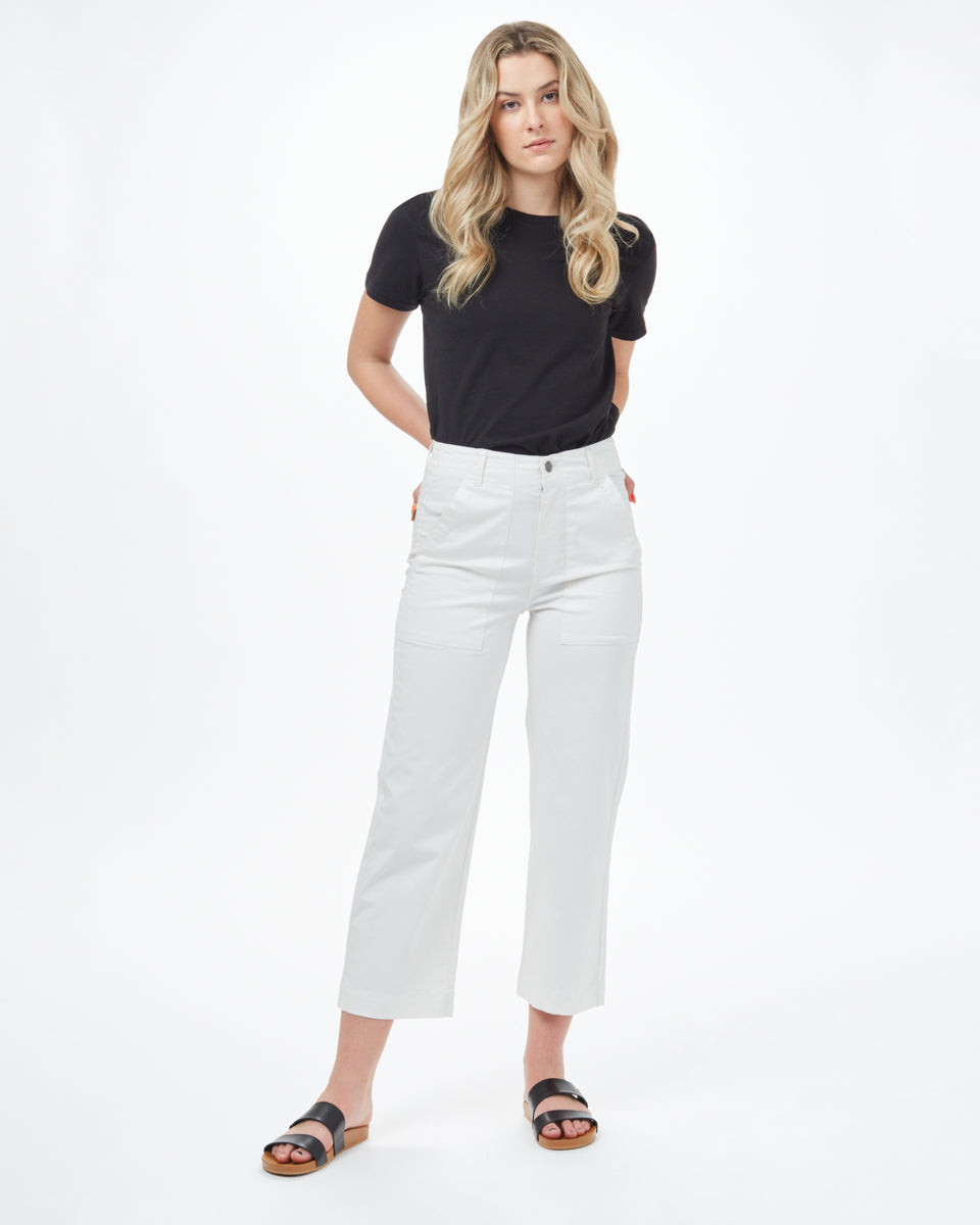 Twill Cropped Wide Leg Pant